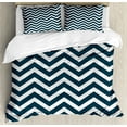 thumbnail image 1 of Navy Duvet Cover Set, Zigzag Chevron Geometrical Design Lines Sea Waves Inspired Art Print, Decorative 3 Piece Bedding Set with 2 Pillow Shams, Queen Size, Navy Blue and White, by Ambesonne, 1 of 3