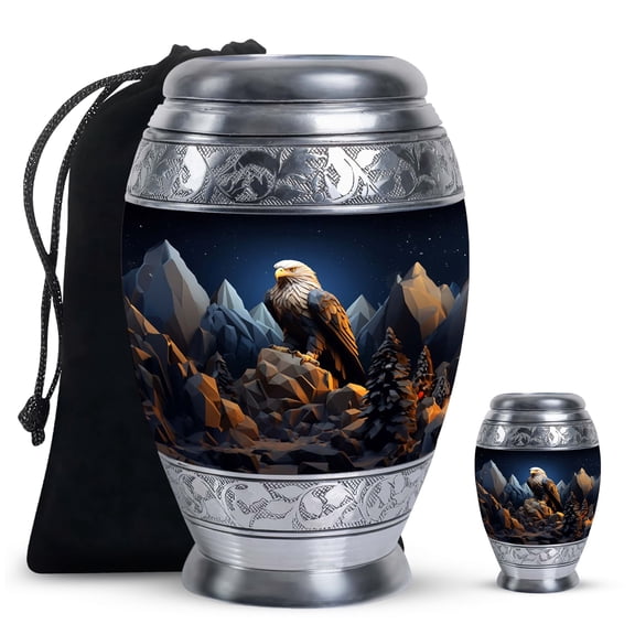 Navy Eagle Burial Keepsake Urns For Human Ashes Adult Women - Cremation Large Urn For Human Ashes Adult Men - Memorial Gift For Decorative - Combo 10Inch 200Lbs And 3Inch 2Tbsp Capacity