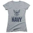 thumbnail image 1 of Navy Eagle Logo Junior Women's V-Neck T-Shirt Athletic Heather, 1 of 1