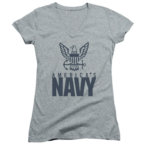 Navy Eagle Logo Junior Women's V-Neck T-Shirt Athletic Heather
