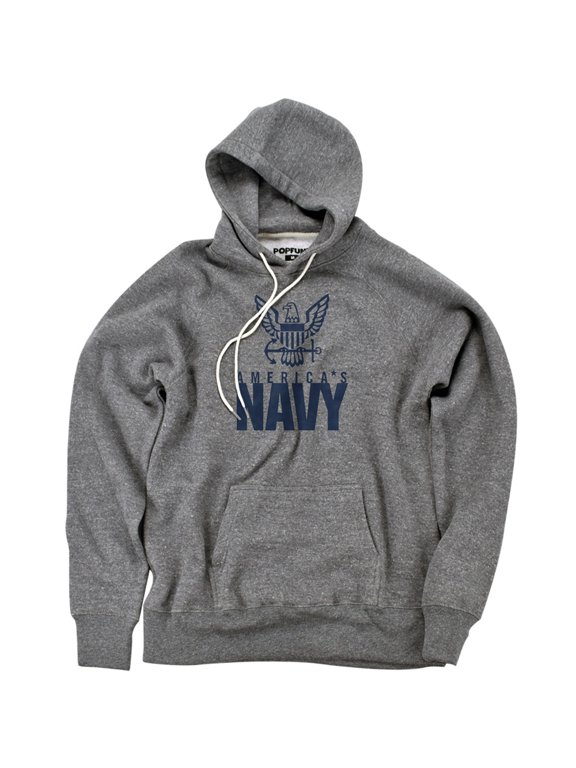 Navy Eagle Logo Unisex Adult Slim Fit Pull-Over Heather Hoodie, Athletic Heather, Large