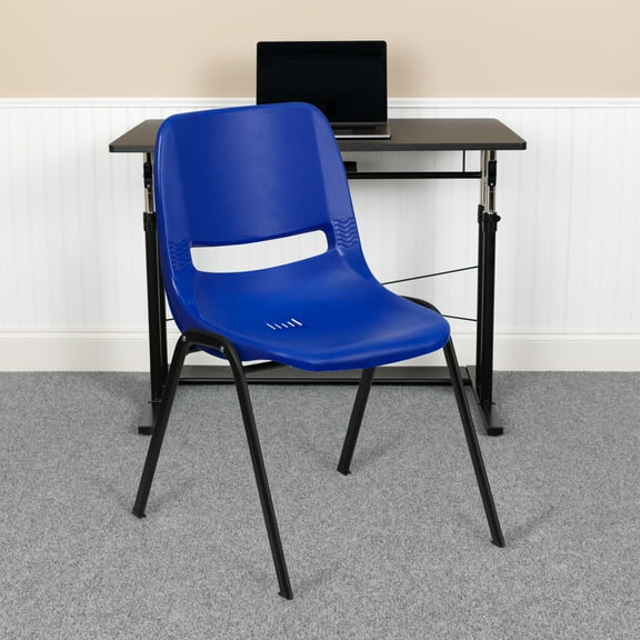 Emma + Oliver Navy Ergonomic Shell Stack Chair with Black Frame and 16"H Seat
