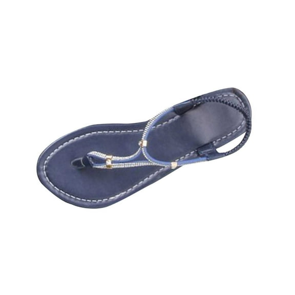 Navy Feminine Fashion Rhinestone Clip Toe Flat Sandals For Leisure Activities Spring And Summer Lightweight And Comfortable