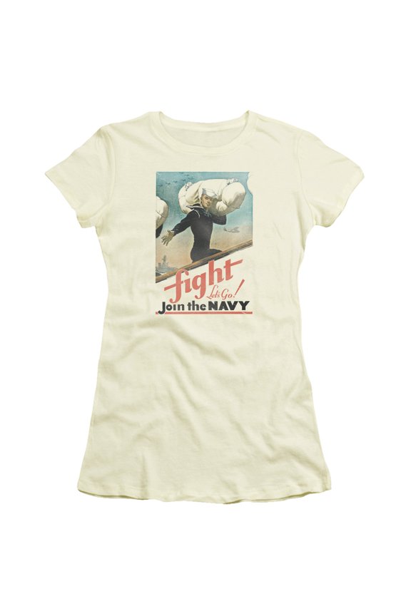 Navy Fight Lets Go Junior Women's T-Shirt Sheer Cream