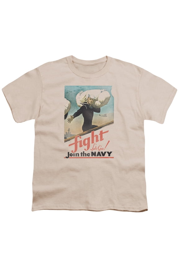 Navy Fight Lets Go Youth 18/1 T-Shirt Cream