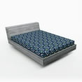 thumbnail image 1 of Ambesonne Hippie Fitted Sheet, Abstract Leaf Form Spots, Full Size, Dark Blue Yellow White, 1 of 2