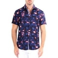 thumbnail image 1 of Navy Flamingo Button Up Short Sleeve Dress Shirt, Navy Flamingo, Size: M, Vacay Land, 1 of 2