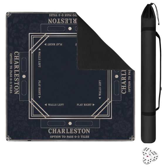 Navy Floral Geometric Vintage Mahjong Mat 31.5x31.5 Inch | Non-Slip And Noise Reduction Mah Jong Table Mat Cover with Carrying Bag For Mahjong Lovers, Poker, Board Games And Dominoes