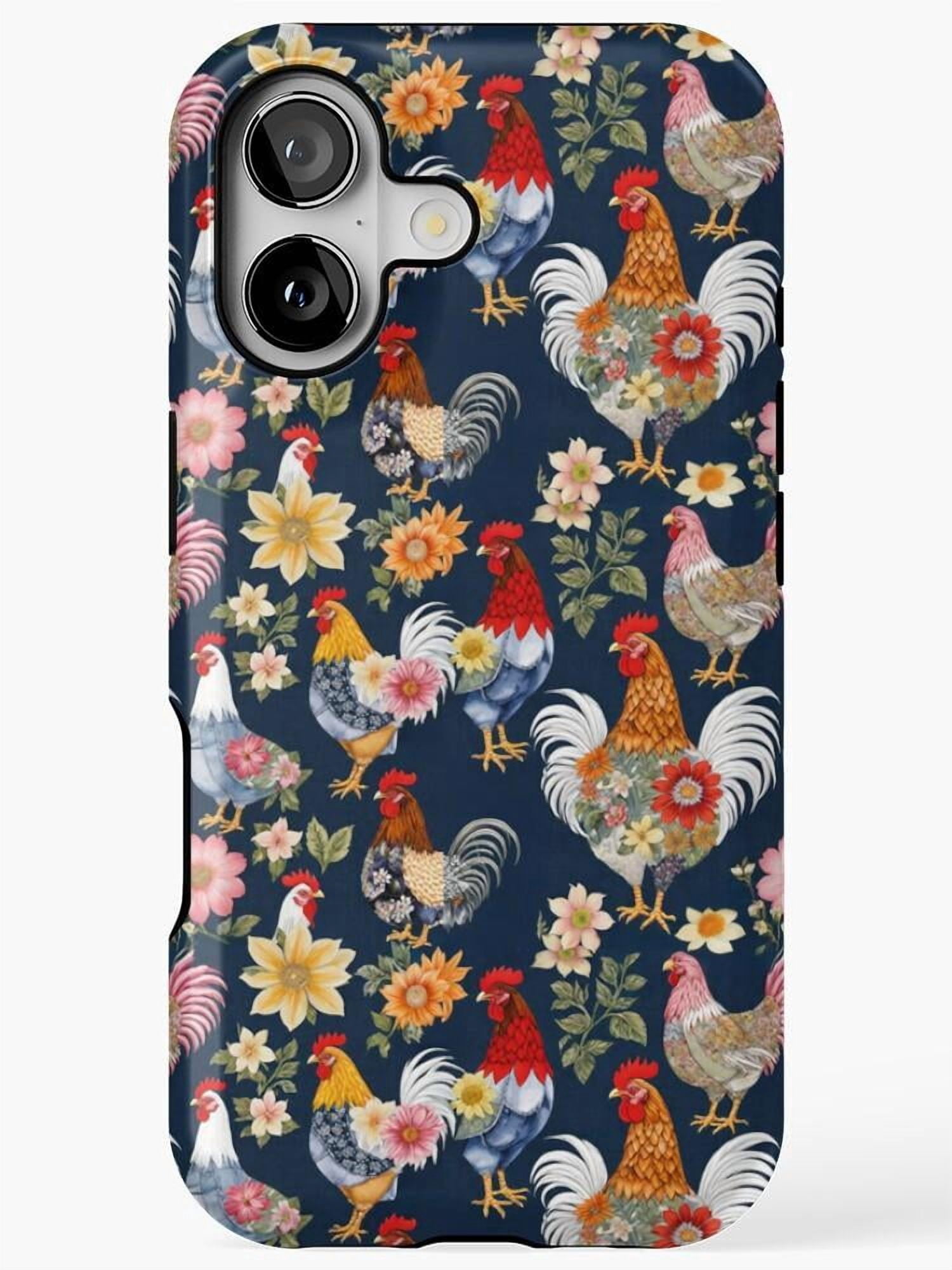 Navy Floral Rooster and Hen Tough Case for Apple iPhone, Polycarbonate ...
