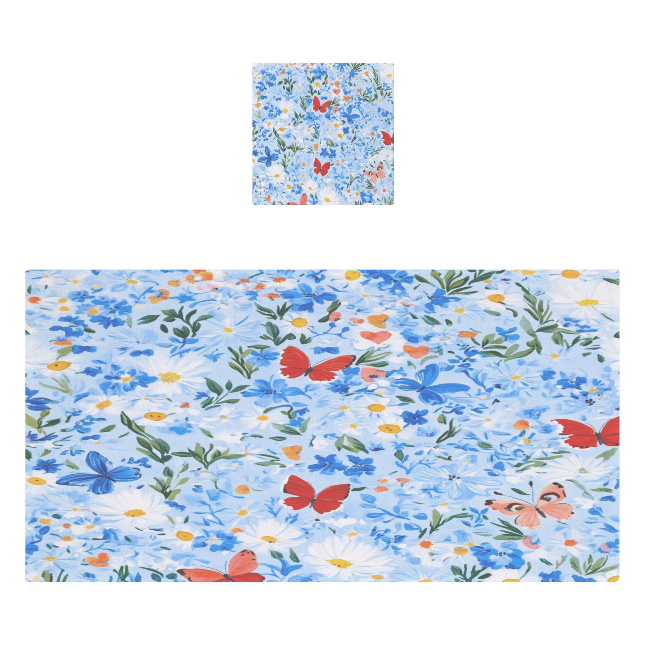 Navy Floral and Butterfly 2 Piece Cotton Bath and Face Towel Set Soft and Absorbent, for Beach Pool Bathroom