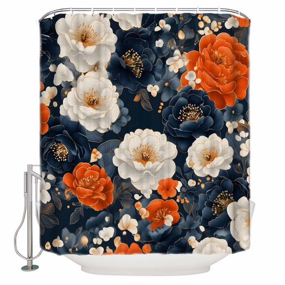 Navy Florals Shower Curtains for Bathroom Waterproof Fabric Bath Curtains Decor Bath Tub Curtain White Pastoral Flowers Elegant Abstract Decorative Shower Curtain Sets with 12 Hooks, 72x72 Inch