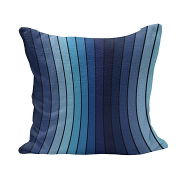 Navy Fluffy Throw Pillow Cushion Cover, Plaques in Marine Tones Border Lines Sketchy Details Print Image, Decorative Square Accent Pillow Case, 18" x 18", Dark Blue and Pale Blue, by Ambesonne