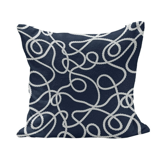 Navy Fluffy Throw Pillow Cushion Cover, Under The Sea Atlantic Ocean Inspired Tangled Boat Ship Marine Image Print, Decorative Square Accent Pillow Case, 36" x 36", Navy Blue and White, by Ambesonne