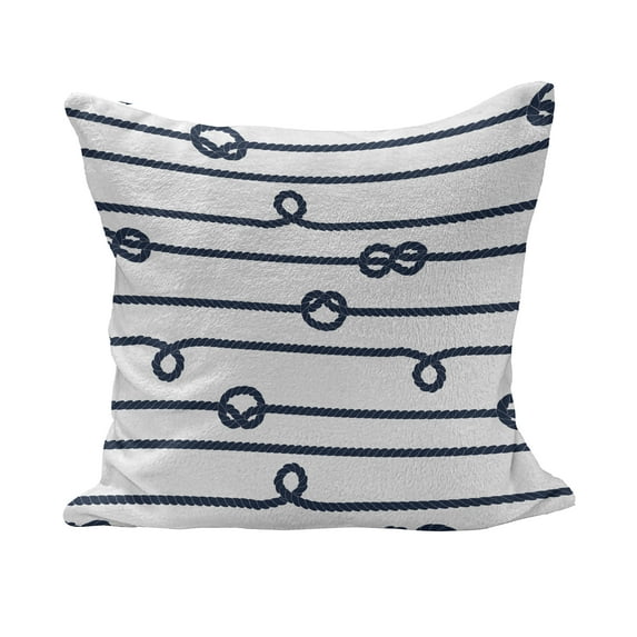 Navy Fluffy Throw Pillow Cushion Cover, Ship Boat Sea Life and Marine Nautical Knots as Border Lines Art Print, Rectangle Accent Pillow Case, 26" x 16", Navy Blue and White, by Ambesonne