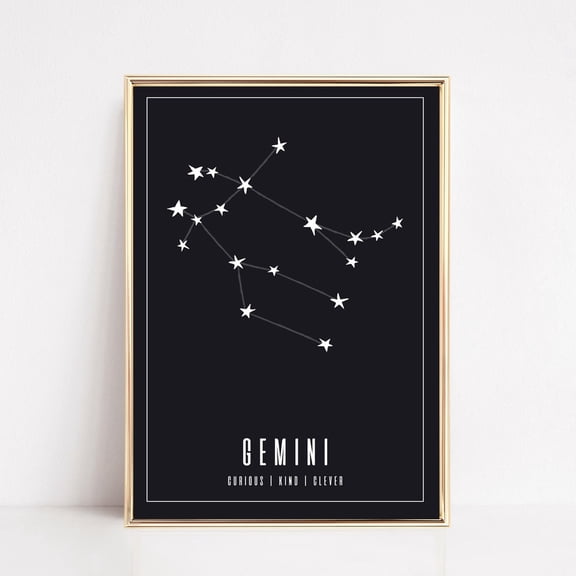 Navy Gemini Zodiac Print: Astrology Wall Art UNFRAMED PAPER POSTER, Home Decor, Vintage Gift, Living Room Dercor