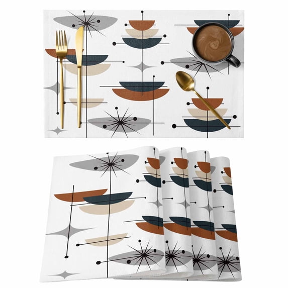 Navy Geometric Boho Placemats Set of 4, Bohemian Abstract Color Block Placemats for Dining Table, Place Mats for Kitchen Tabletop, Waterproof Wipeable Dining Table Mats Set