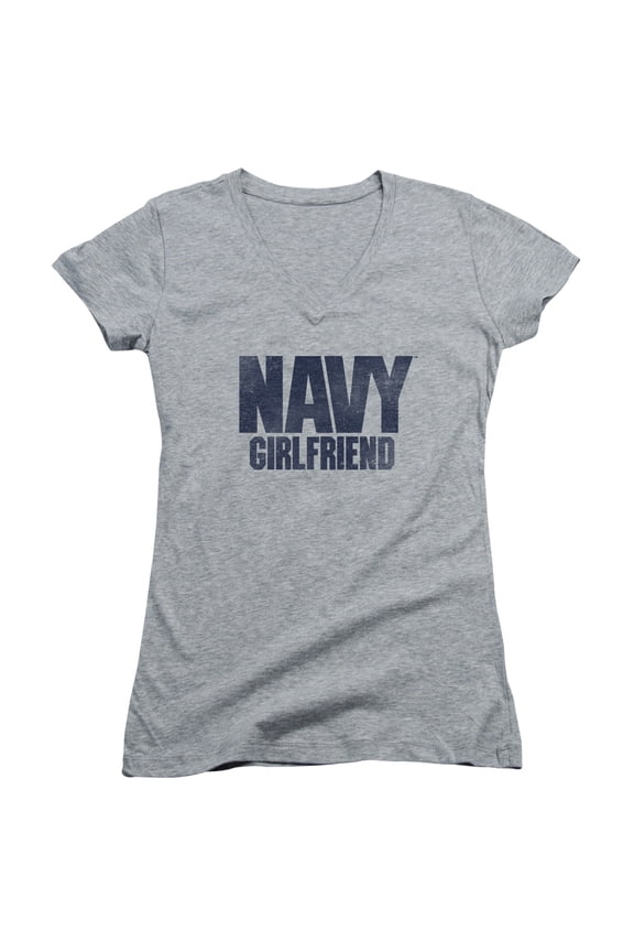 Navy Girlfriend Junior Women's V-Neck T-Shirt Athletic Heather