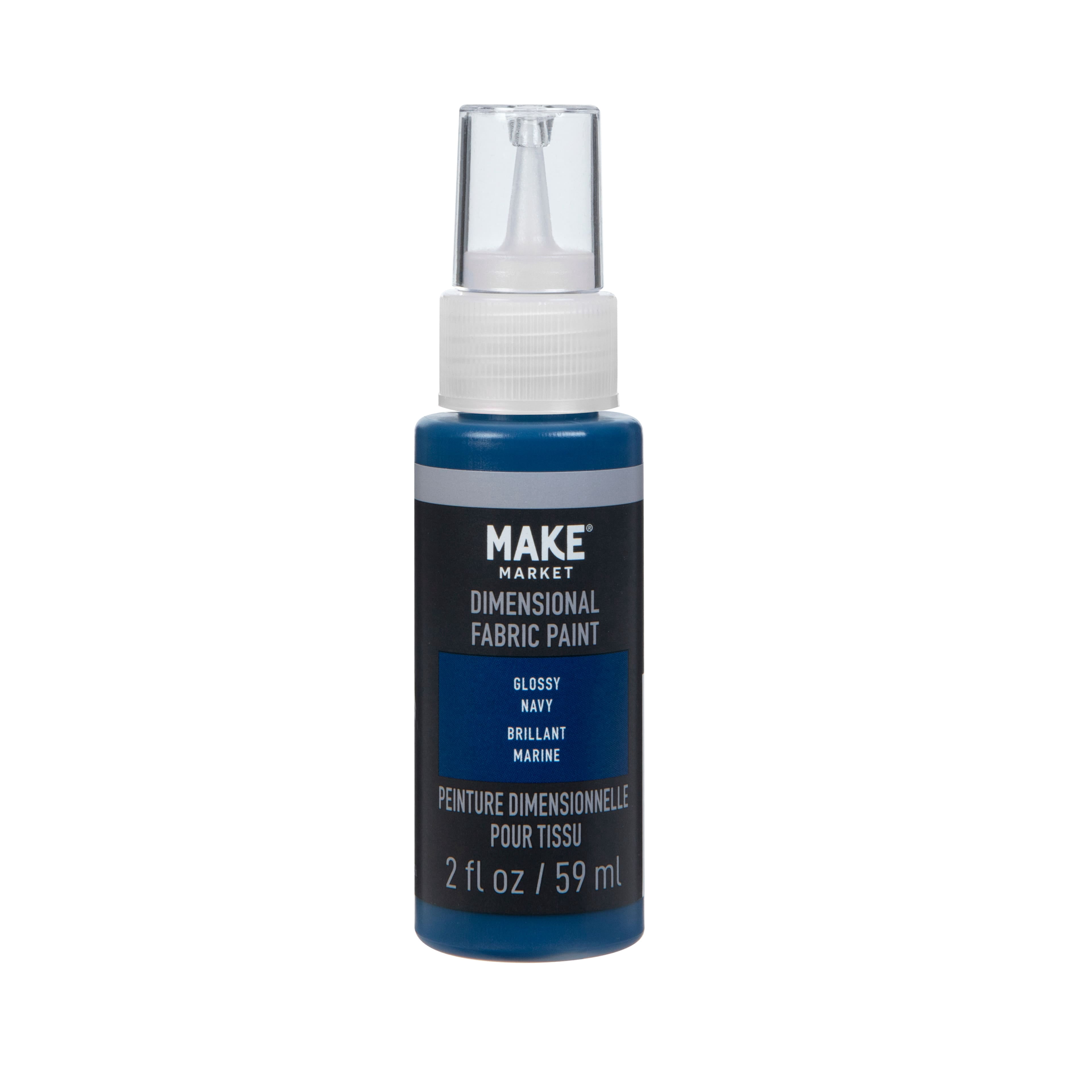 Navy Glossy Dimensional Fabric Paint by Make Market - 2oz Easy-Squeeze Bottles in Assorted Colors for DIY Apparel & Accessories - Nontoxic & Washable - 12 Pack
