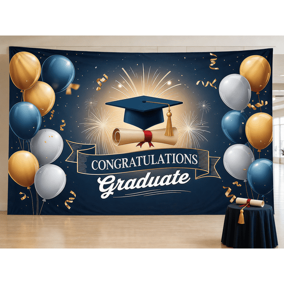 Navy Gold Congratulations Graduate Backdrop