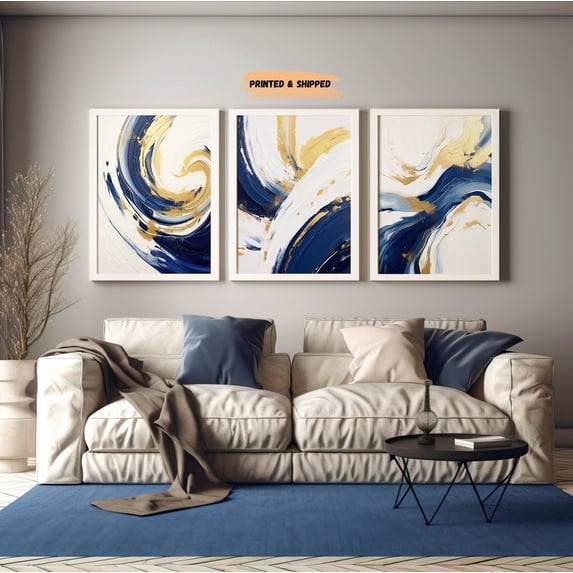 Navy Gold Geometric Abstract Wall Art Home Decor Office Wall Art Living ...