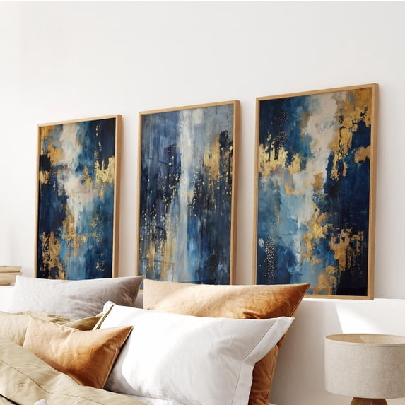 Navy Gold Luxury Abstract Wall Art Prints Set Of 3, Modern Decor ...