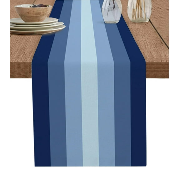 Navy Gradient Stripe Table Runner Kitchen Xmas Decoration Tablecloth Home Party Table Cover 4/6PCS Placemats