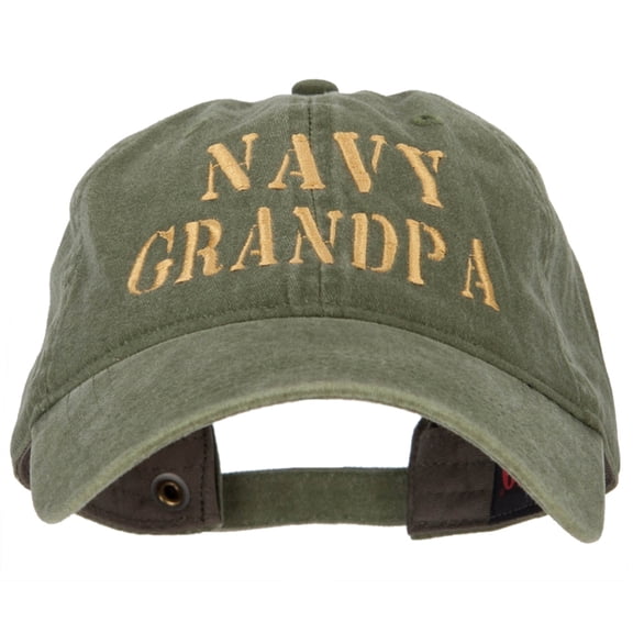 Navy Grandpa Embroidered Washed Cotton Cap - Olive Green OSFM