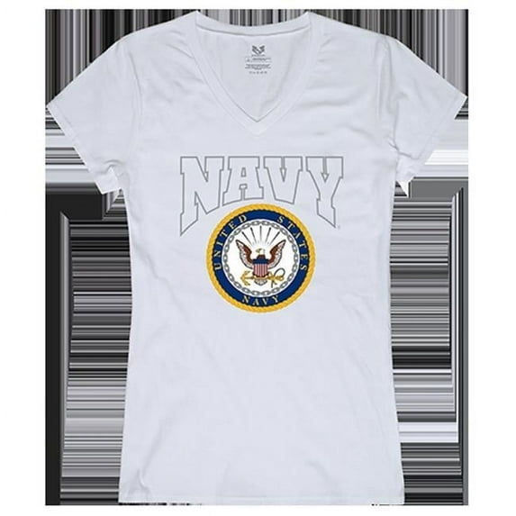 Navy Graphic V-Neck T-Shirts, White - Medium