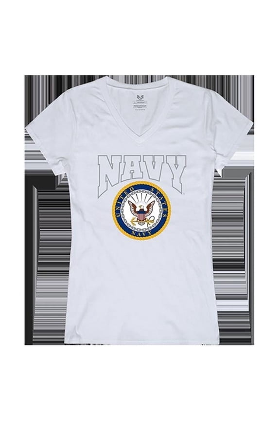 Navy Graphic V-Neck T-Shirts, White - Medium