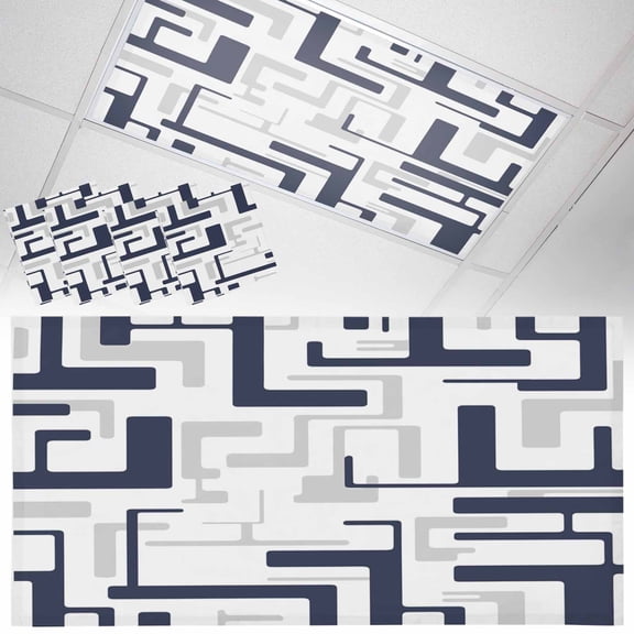Navy Gray Geometric Stripes Fluorescent Light Covers Modern Abstract Lines Maze Magnetic Light Filters Ceiling Lighting Panel Shade for Classroom Office Home 2 x 4 ft, 4 Pack