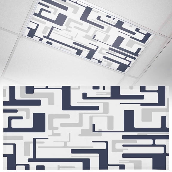 Navy Gray Geometric Stripes Fluorescent Light Covers Modern Abstract Lines Maze Magnetic Light Filters Ceiling Lighting Panel Shade for Classroom Office Home 2 x 4 ft, 1 Pack