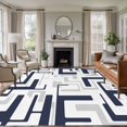 thumbnail image 1 of Navy Gray Geometric Stripes Washable Living Room Rugs 6'x9', Modern Abstract Lines Maze Low Pile Throw Large Area Rug Non-Slip Sturdy Edge Binding Carpet for Dining Room Kitchen Office, 1 of 9