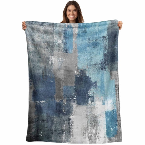 Navy Gray Graffiti Block Throw Blankets, Modern Abstract Texture Art Soft Fleece Blanket Decorative for Home Sofa Couch Chair Living Bedroom, 50x60 inches,