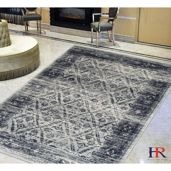 Navy/Gray Persian Zigler Allover Pattern Distressed – Modern Vintage Area Rug