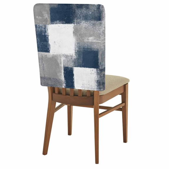 Navy Grey Abstract Art Chair Back Covers Set of 6, White Graffiti Retro Gradient Removable Dining Seat Cover Washable Kitchen Chair Slipcovers Protective for Party Festival Decoration 19x20in
