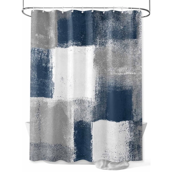 Navy Grey Abstract Art Shower Curtain, White Graffiti Retro Gradient Waterproof Shower Curtain Set with 12 Hooks Lightweight Washable Fabric Shower Curtains for Bathroom 60x72 Inches
