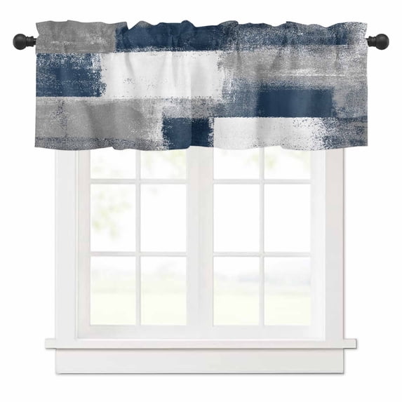 Navy Grey Abstract Art Valances for Windows White Graffiti Retro Gradient Rod Pocket Curtain Valance Window Treatment Short Curtains for Kitchen Living Room, 58"x16"