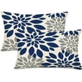 thumbnail image 1 of Navy Grey White Pillow Covers 12x20 Inch Set of 2 Dahlia Floral Decor Throw Pillows Spring Summer Modern Geometry Flower Outdoor Decorative Cushion Cases for Sofa Couch Bed Decorations, 1 of 6