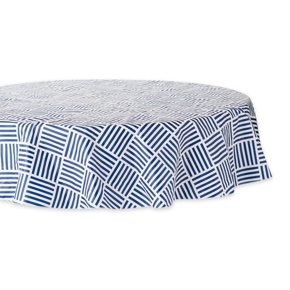 Navy Grid Vinyl Tablecloth 70 Round