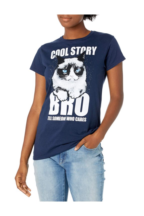 Navy Grumpy Cat Graphic T-Shirt for Fun and Casual Everyday Wear