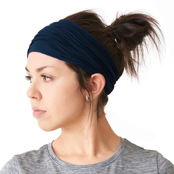 Navy Headbands For Men & Women, Japanese Style Head Wrap - Headband for Workout, Running, Yoga & Daily Wear, Multi-Purpose, Elastic, Bandana by Casualbox