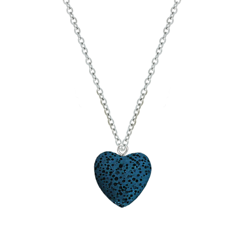 Navy Heart Lava Bead Aromatherapy Oil Necklace Jewelry Essential Oil Diffuser Necklace Scent Necklace with Gift Box