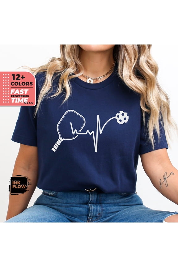 Navy Heartbeat Pickleball T-Shirt for Enthusiasts - Perfect Pickleball Gifts for Her