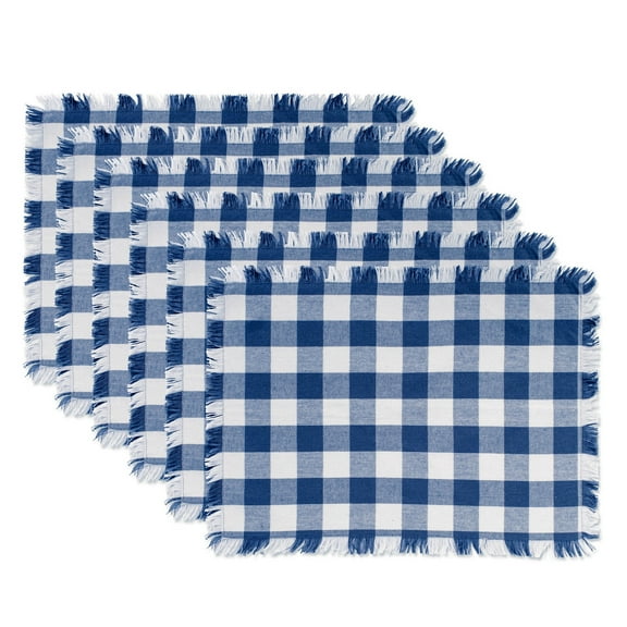 Navy Heavyweight Check Fringed Placemat (Set of 6)