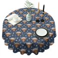 thumbnail image 1 of Navy Highland Cow Flower Pattern Round Tablecloth 60"x60",Wrinkle Wipeable Table Cloth for Kitchen Dining Room Picnic Patio Party, 1 of 6
