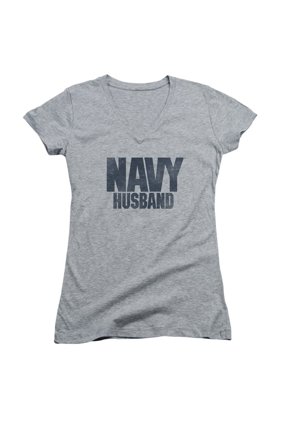 Navy Husband Junior Women's V-Neck T-Shirt Athletic Heather