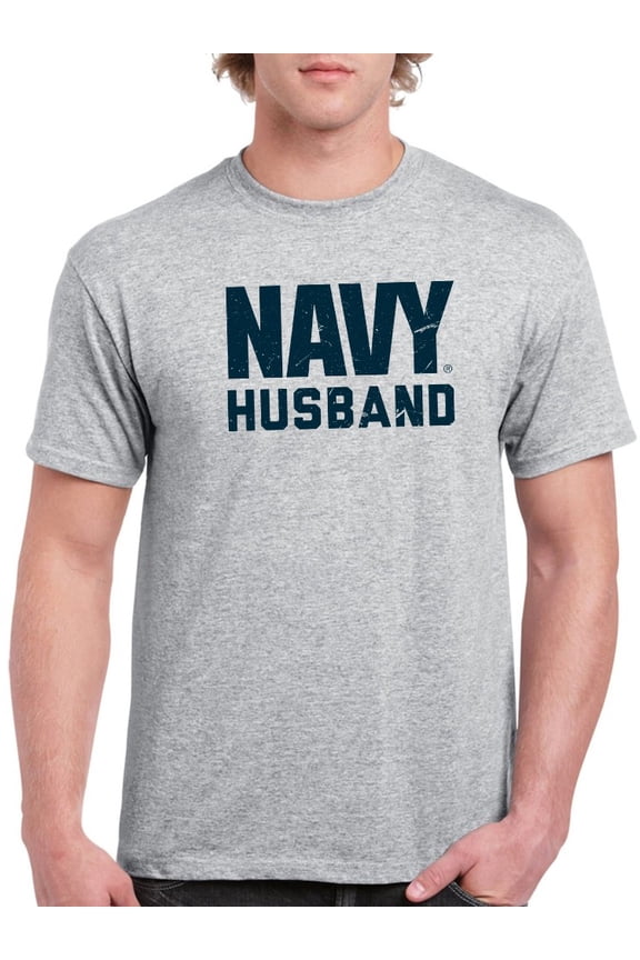 Navy Husband Men T-Shirt, Male Large