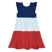 Millie Loves Lily Female Navy & Ice Blue Color Block Ruffle Tiered A-Line Dress 100% Cotton Jersey Knit (2T-12)