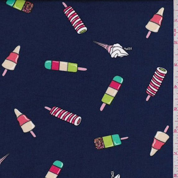 Navy Ice Cream Treat Double Brushed Jersey Knit, Fabric By the Yard