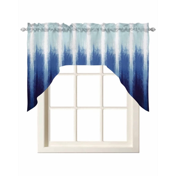 Navy Indigo Stripe Kitchen Swag Valances for Windows, Coastal Modern Deep Sea Ombre Nautical Swag Valances Curtains for Living Room, Rod Pocket Window Treatments for Bathroom, Bedroom, Cafe, 56"x36"